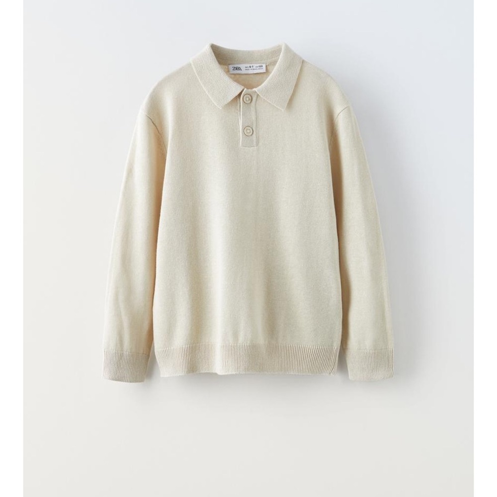 Zara Cream Knit Linen Blend Collared Polo Shirt / Sweater